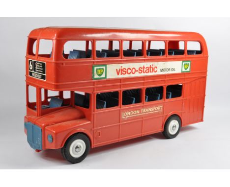 Tudor Rose large plastic Routemaster Bus in red, London Transport" decals to the sides with BP advertising,  40+ cm long. Gen