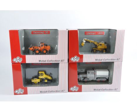 NZG 1/87 Scale Hanomag B8 Wheel Loader, Liebherr L300 Mobile Excavator, Faun L1206 and Bomag BW213. All as New in Boxes. (4)