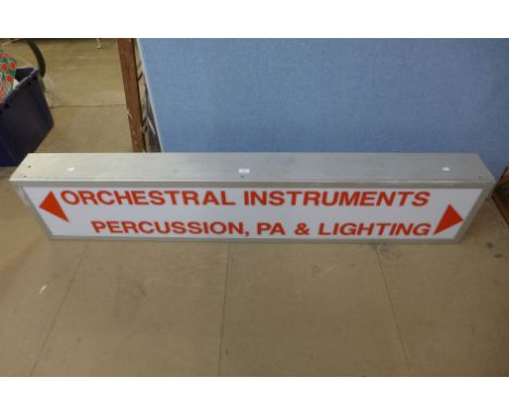 An Orchestral Instruments Percussion, PA &amp; Lighting sign 