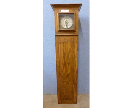 An oak single weight time clock, the dial signed Whitehurst, Derby, 117cms h
