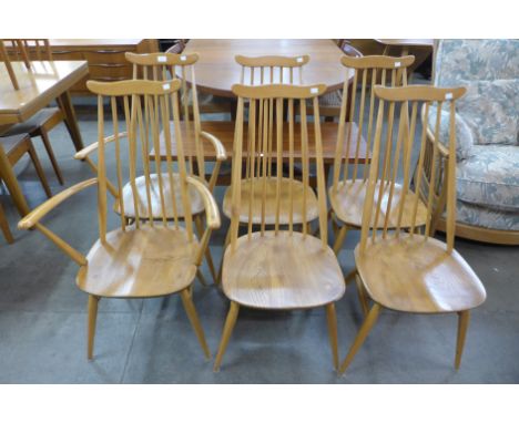 A set of six Ercol Blonde Goldsmith dining chairs 