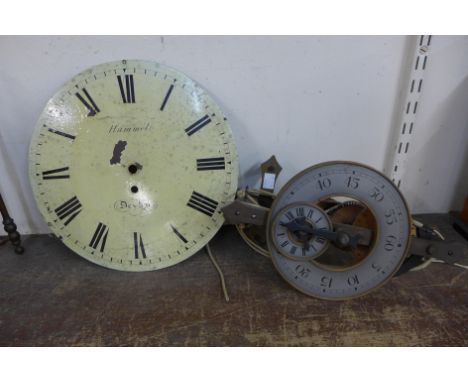 A 19th Century circular longcase clock dial, signed Hummel, Derby and one other 