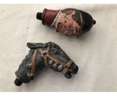 Horse and horseman walking stick tops