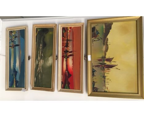 George R. Deakins (20th century): Four oils on board of coastal scenes, variously signed & labelled, 27 x 47 cm