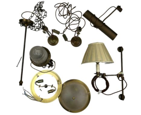 A COLLECTION OF BRASS LIGHTING, to include table lamps, chandelier arm, wall sconce, ceiling lights (Qty) 