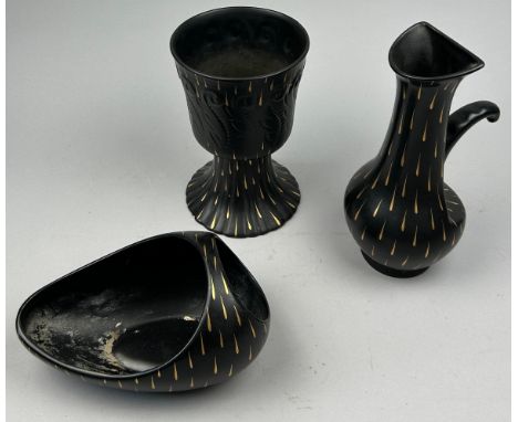 ALBERT HALLAM FOR BESWICK POTTERY: THREE CERAMIC VESSELS IN BLACK AND GOLD (3) 
