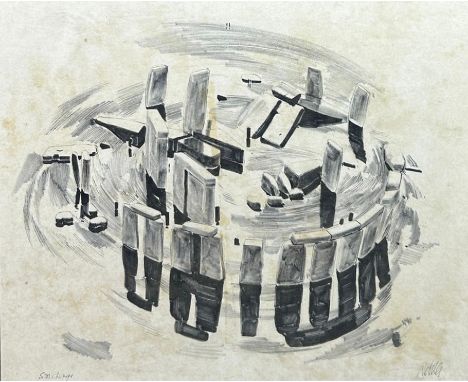 AN ABSTRACT PENCIL AND SHADING SKETCH OF STONEHENGE, signed 'Webster'40cm x 33cm 