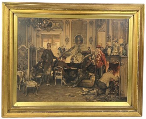 AFTER ANTON VON WERNER (1843-1915),'In the Troops' Quarters outside Paris', coloured print after the original 1894 on canvas 