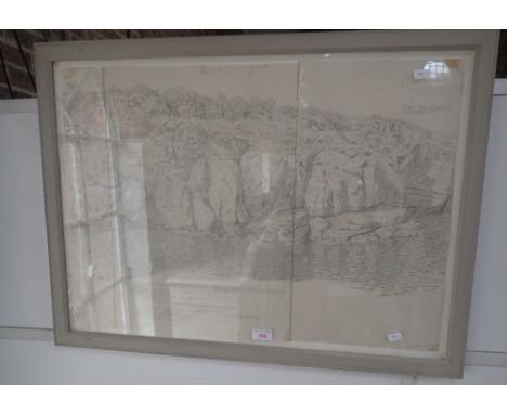 MICHAEL WILLIAMS: 'MARBLED CLIFF WITH CAVE AND PLATFORM', pencil on paper