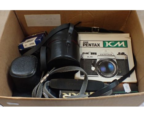 A PENTAX ASAHI CAMERA with lenses and similar cameras
