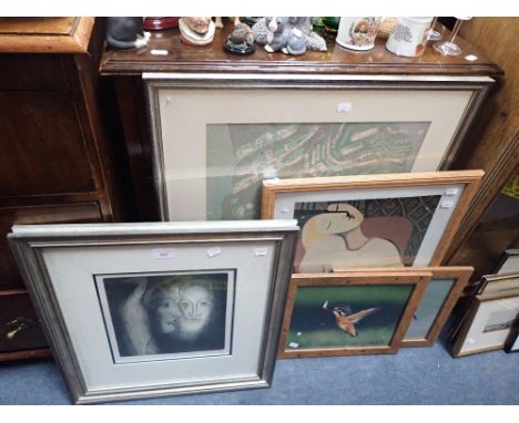 SUSAN HUGHS: NUDE STUDY WITH FACES, etching signed and dated 92 with a further collection of pictures
