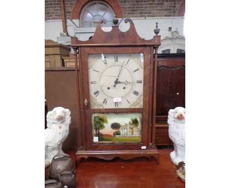 AN AMERICAN SHELF CLOCK BY ELI AND SAMUEL TERRY in a 'Pillar and scroll' mahogany case, the door with typical reverse painted