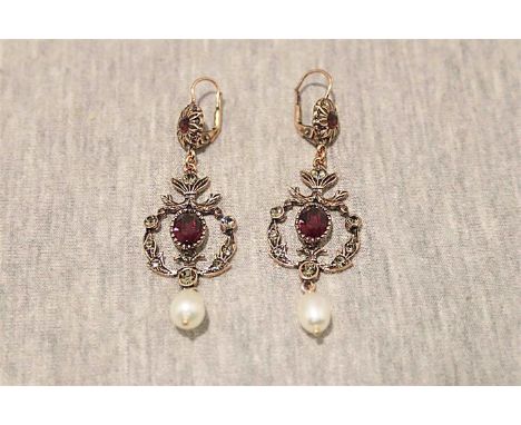 Ohrringe antik 925 er Sterling Silber; mit amethyst und Perle und wahrscheinlich Rauchquarz; 11,1g --- 925 sterling silver; w
