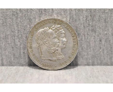 Münze Österreich Doppelgulden 1879; auf die Silberhochzeit Franz Josef und Elisabeth --- Double guilder 1879; on the silver w