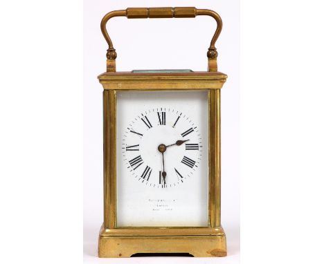 A French brass carriage clock, Benetfink &amp; Co London, Made in Paris, retaining the original silvered platform escapement,