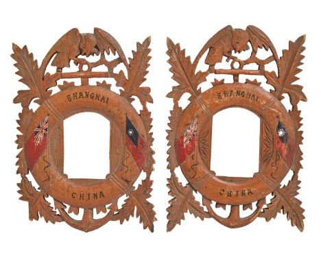 China. A pair of Anglo-Chinese softwood frames, c. 1900, each&nbsp;carved with a naval anchor and ring, oak leaves and eagle 