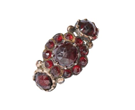 A garnet and paste ring, 19th c, in gold, 1.6g, size G  Good condition save for slight wear to facets