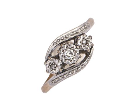 A diamond ring, the gold hoop marked 9ct &amp; PLAT, 2.7g, size M  Good condition