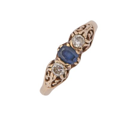 A sapphire and diamond ring, in 9ct gold, Birmingham, date letter obscured, 2.5g, size K  Good condition