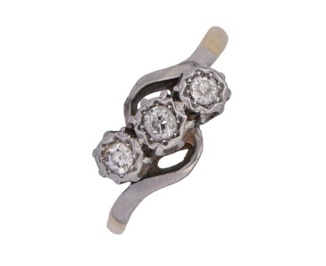 A diamond ring, gold hoop marked 18ct PLAT, 2.7g, size M  Hoop worn and split