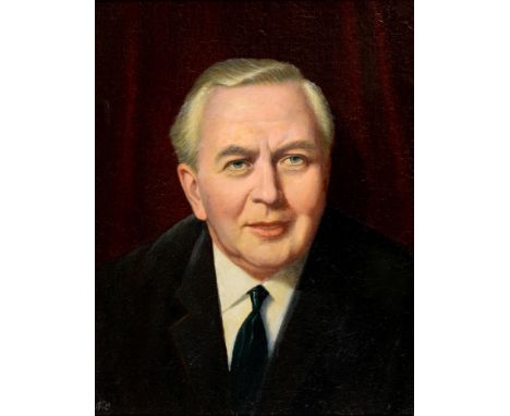 Margaret N Barker, 20th c - Portrait of Harold Wilson, signed with initials, oil on board, 48 x 36cm&nbsp;&nbsp;  Provenance: