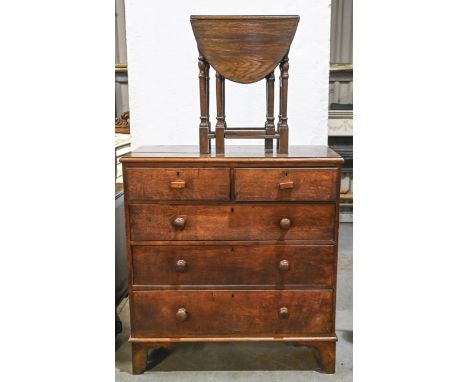 An oak chest of drawers, c1930, 108cm h; 100 x 49cm and a contemporary gateleg table, 62cm h  Chest of drawers with two later