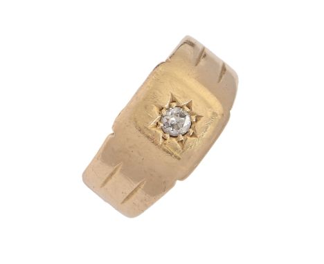 A diamond signet ring, gypsy set in 18ct gold, Birmingham 1926, 6.5g, size P  Worn