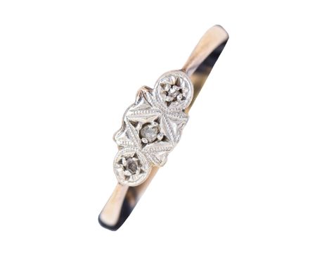 A diamond ring, illusion set, gold hoop, marks partly obscured, …PLAT, 1.5g, size A  Wear to settings