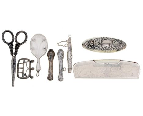 A silver mounted comb and comb case and miscellaneous silver manicure accessories, various makers and dates and a George II s