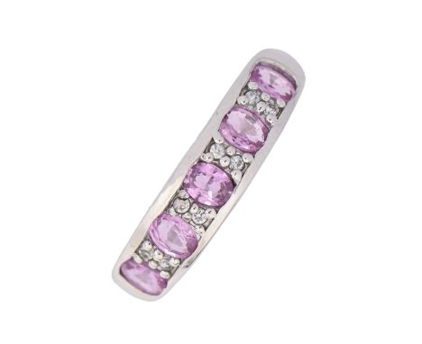 A pink sapphire and diamond ring, in 9ct white gold, 2.7g, size P  Good condition