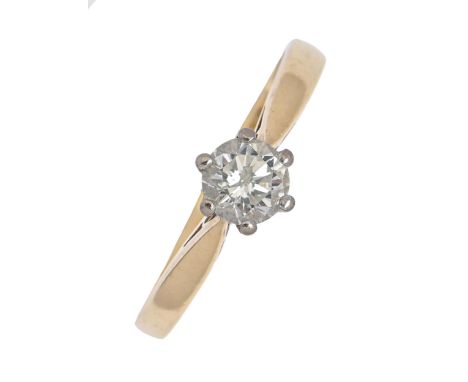 A diamond ring, with round brilliant cut diamond, in 18ct gold, Convention marked and 0.40, 2.6g, size K  Good condition