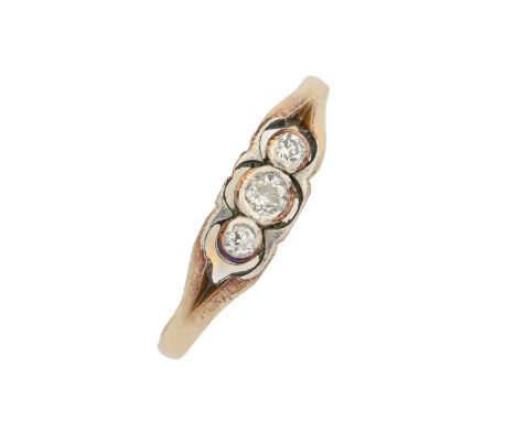 A diamond ring, in gold marked 18ct, 1.7g, size P  Wear to hoop consistent with age