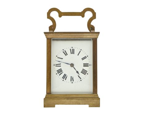A French brass carriage clock, early 20th c, with platform lever escapement and gong striking movement in anglaise case, 12.5