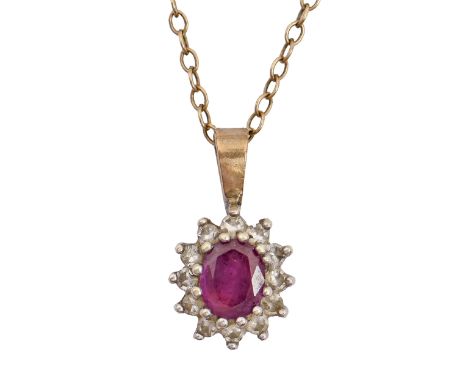 A ruby and diamond pendant, in gold, 13g, gold necklet, 1.8g  Good condition