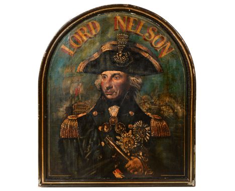 Folk Art. The Lord Nelson pub sign,&nbsp;painted with a half-length portrait after L.F. Abbott's of 1799, the background with