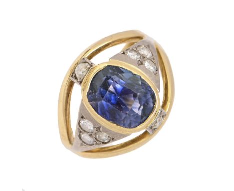 A sapphire and diamond ring, in 18ct gold, Sheffield 1990, 8g, size R  Good condition