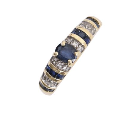 A sapphire and diamond ring, in 14ct gold, 2.6g, size O  Good condition