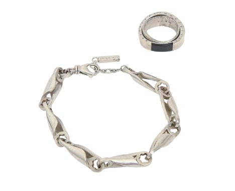 A Mont Blanc silver rotating ring and bracelet, 37g, ring size N  Good condition