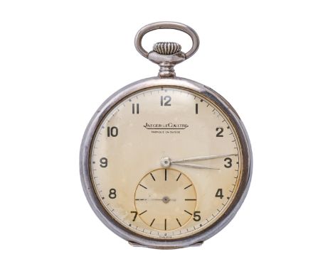 A Jaeger LeCoultre silver keyless lever watch, No 544030, with tinted dial and black enamel Arabic numerals, silver cuvette e