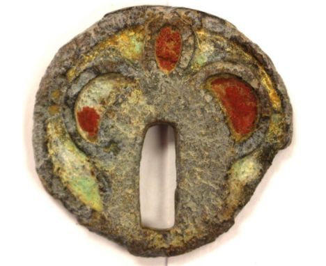 Celtic/Roman 1st Century AD lock plate with traces of red and green enamel.