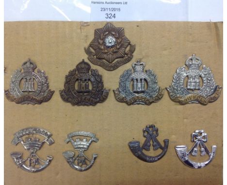  WW1 and WW2 British Army cap badges, Sufolks, East Yorks, etc., 