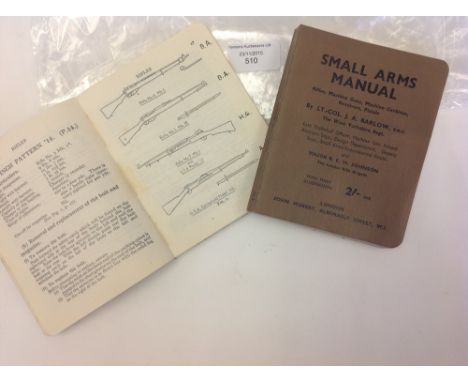 Lot of two pocket sized books:
"Small Arms Manual" by Lt. Col JA Barlow of the Small Arms School. Published in 1942. Aimed at