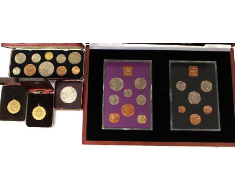 The last and first proof sets of British predecimal and decimal coins in case, 1953 specimen set, two Birmingham mint medals 