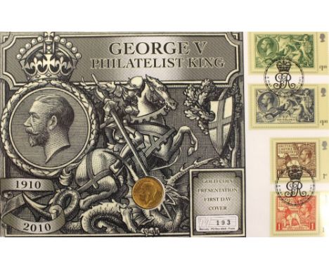 A George V gold sovereign 1912, coin, First Day Cover.
