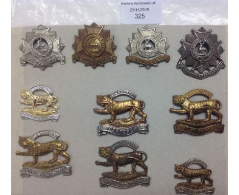 WW1 and WW2 British Army cap badges, Leicestershire Regt x6, Bedfordshire Regt x 4.