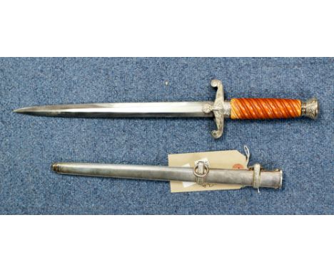 A World War Two German Heer (Army) Officers dress dagger and scabbard, maker 'EP and S Solingen' early good quality example 