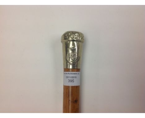 Pace stick / walking stick. Nickle silver top with Regimental badge of Alexandria Princess of Wales Yorkshire Regiment emboss