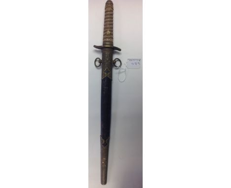 Japanese WW2 Naval Dirk, 22cm plated blade with single fuller, hilt shagreen covered as wire ribbed with brass (worn gold pla