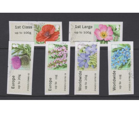 Great Britain Post and Go labels 2014 British Flora 2nd Series F.U. set of 6 FS103a-FS104a, FS104b, FS106a-FS108a Type II dat