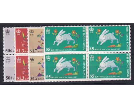 Hong Kong 1987-Chinese New year of the Rabbit - u/m (one mounted) set in blocks of four